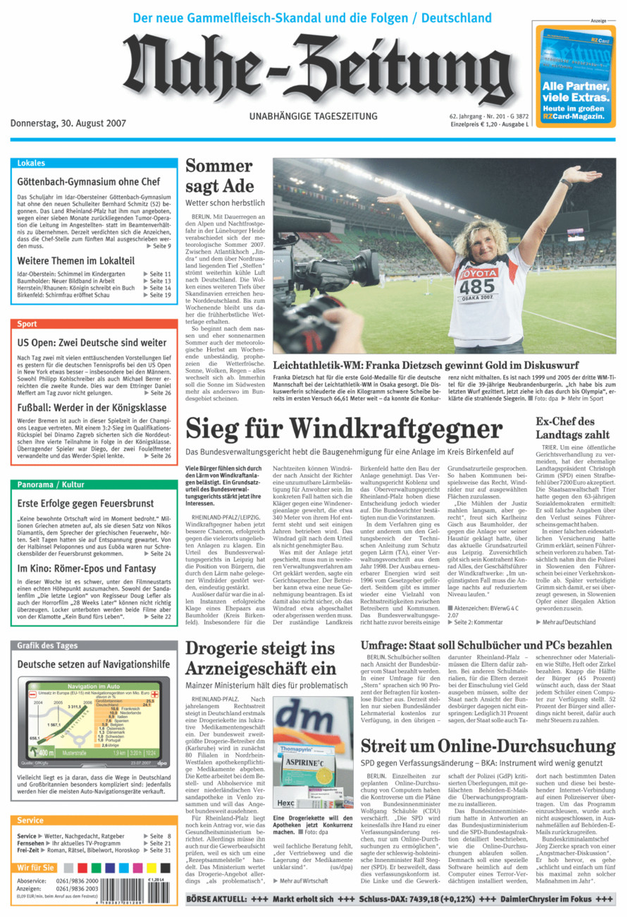 Nahe-Zeitung vom Donnerstag, 30.08.2007