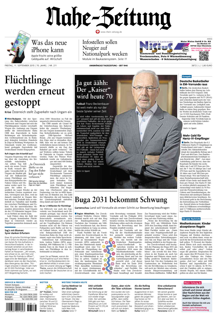 Nahe-Zeitung vom Freitag, 11.09.2015
