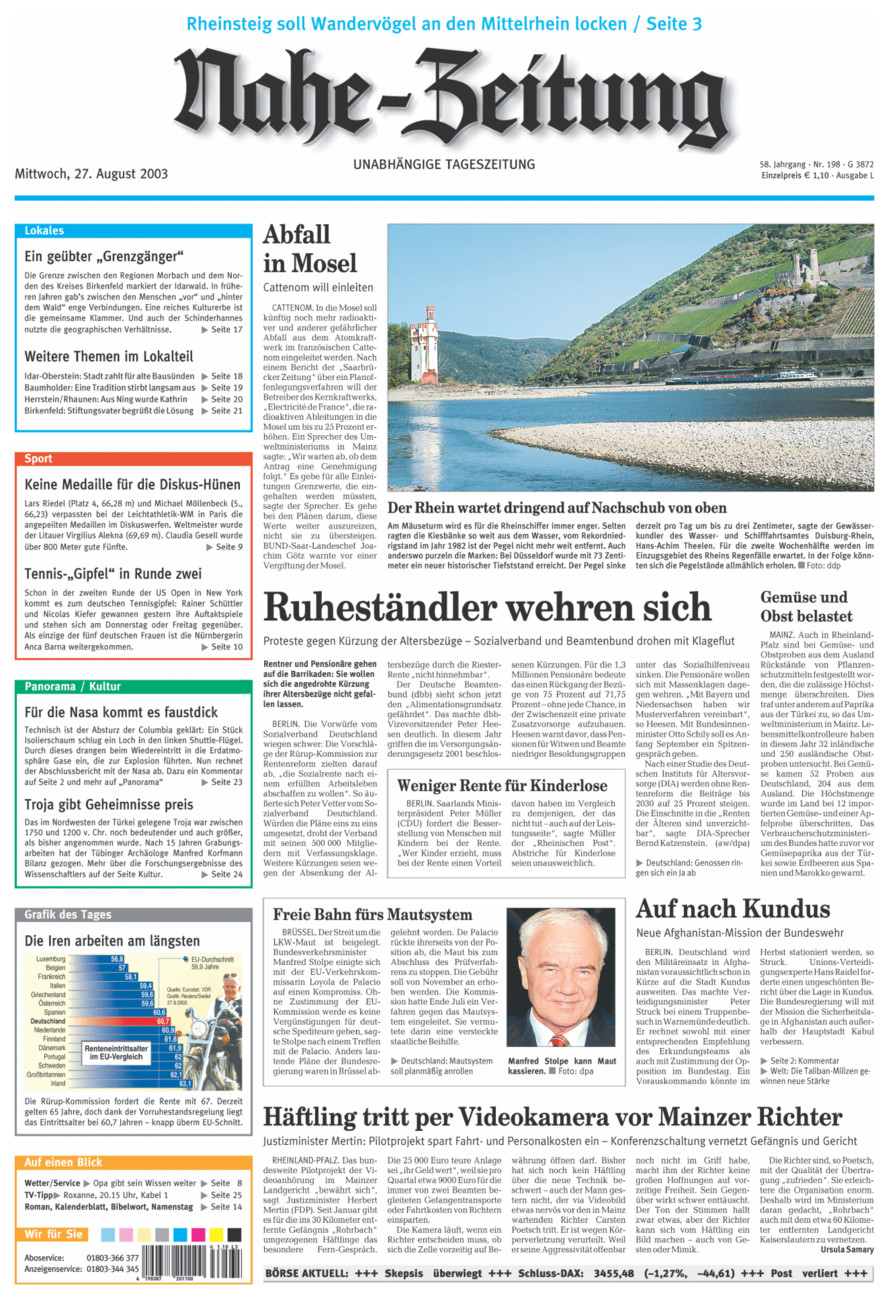 Nahe-Zeitung vom Mittwoch, 27.08.2003