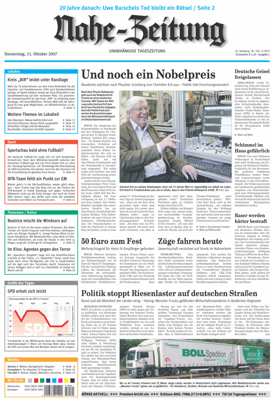 Nahe-Zeitung vom Donnerstag, 11.10.2007