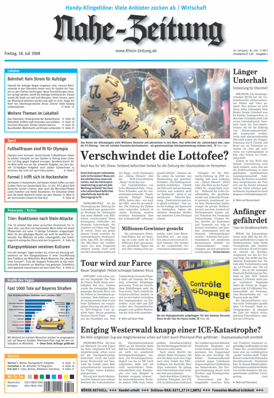 Nahe-Zeitung vom Freitag, 18.07.2008