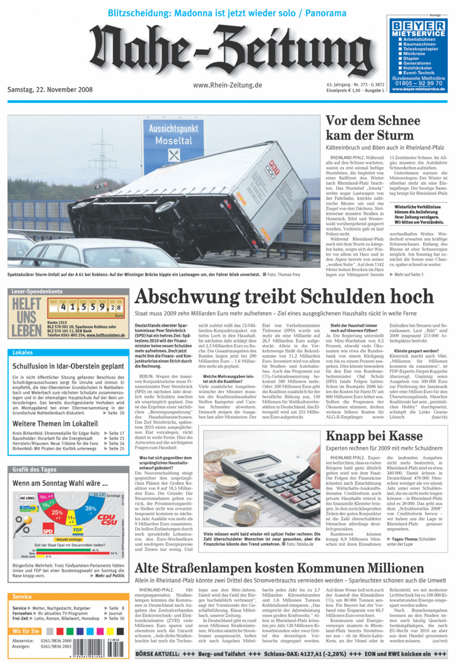 Nahe-Zeitung vom Samstag, 22.11.2008