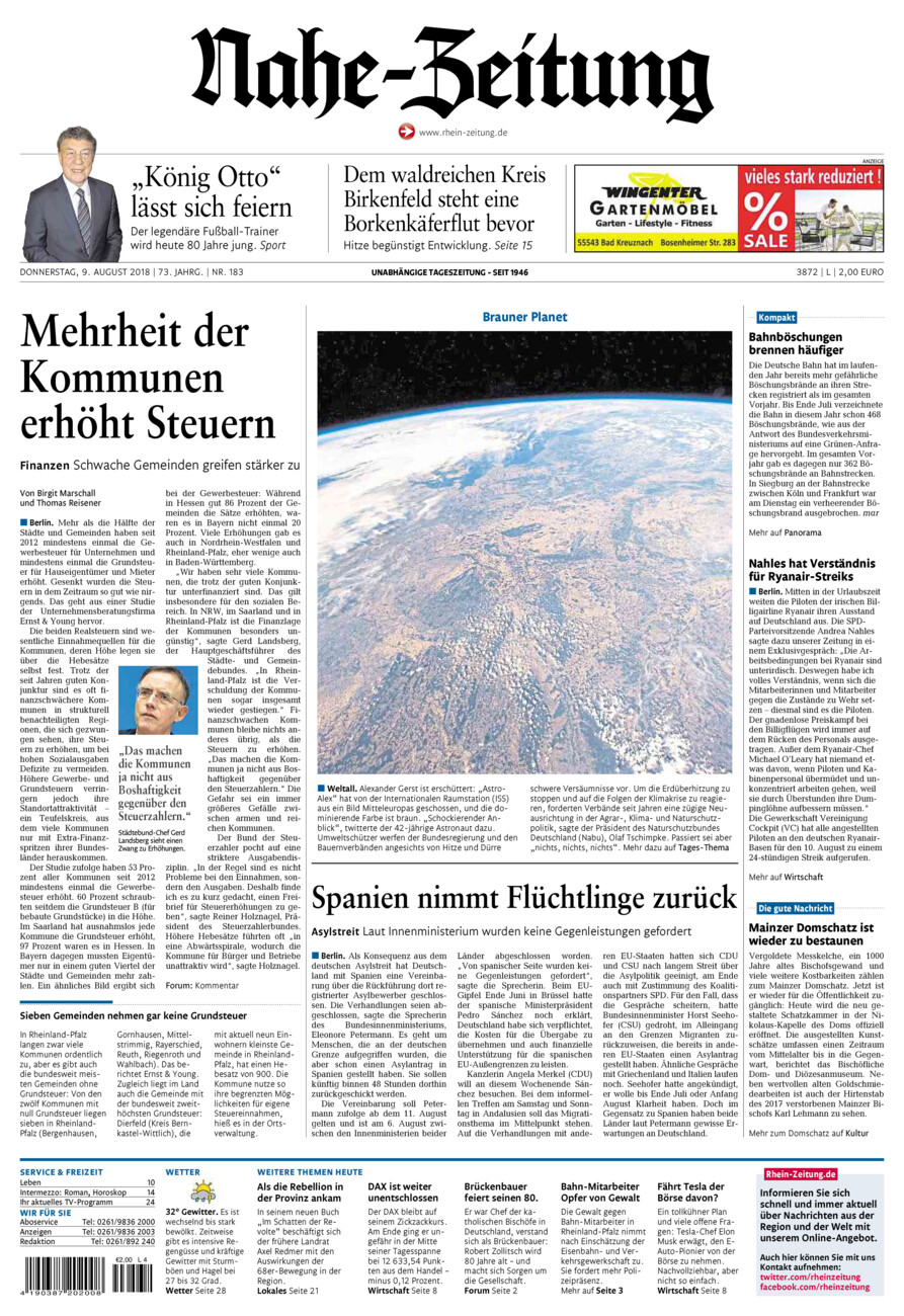 Nahe-Zeitung vom Donnerstag, 09.08.2018