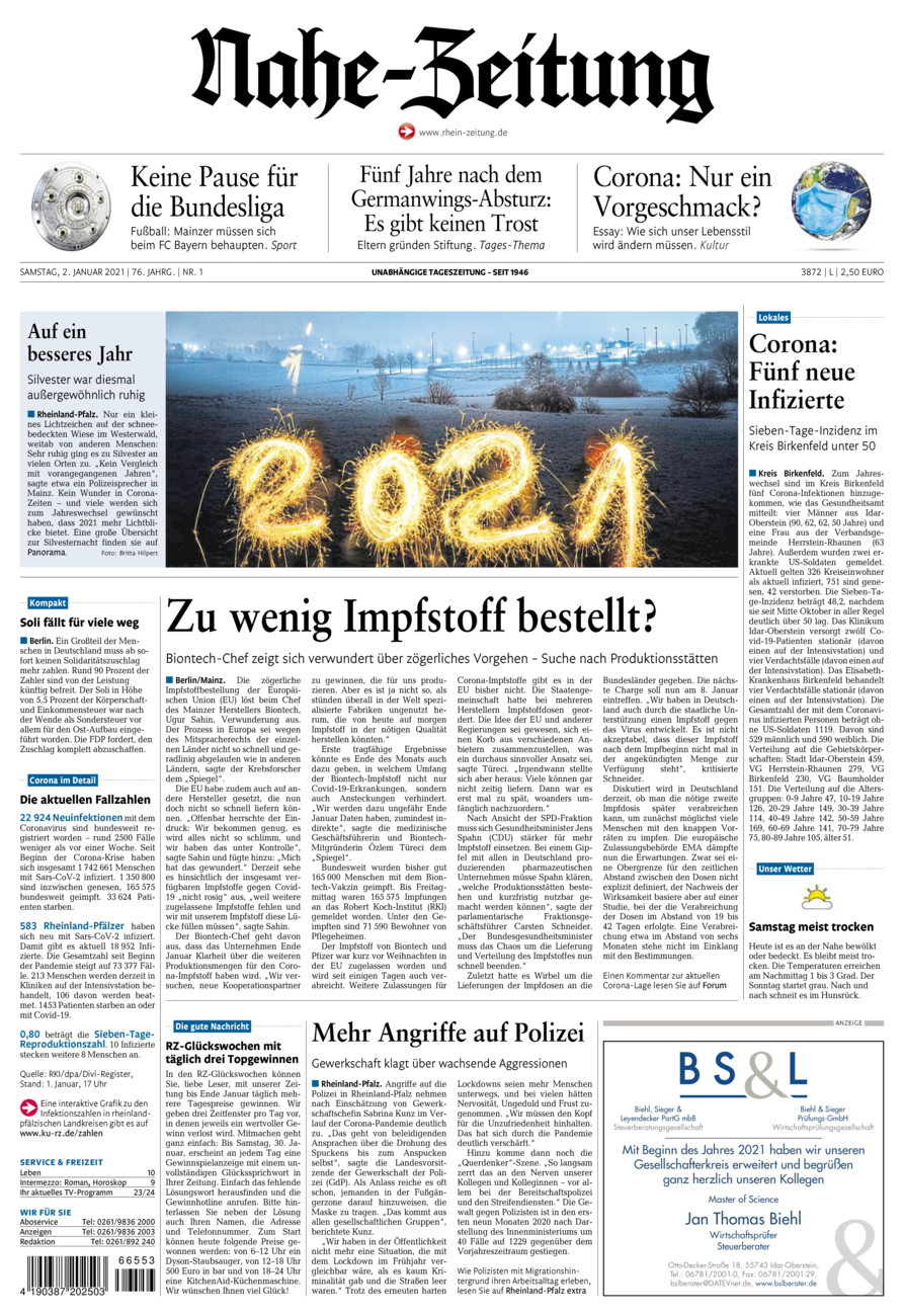 Nahe-Zeitung vom Samstag, 02.01.2021