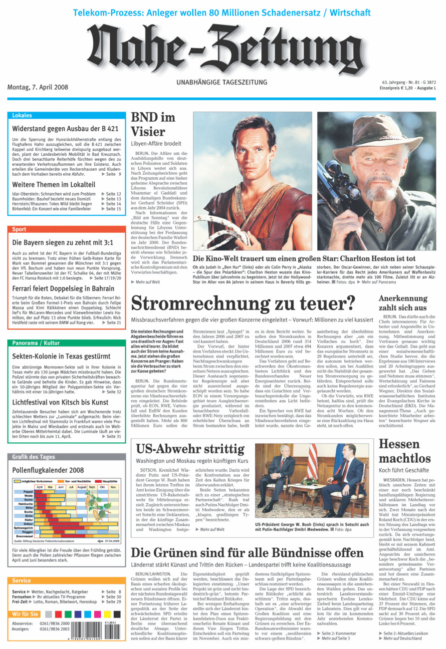 Nahe-Zeitung vom Montag, 07.04.2008