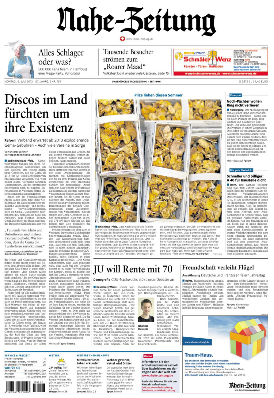 Nahe-Zeitung vom Montag, 09.07.2012
