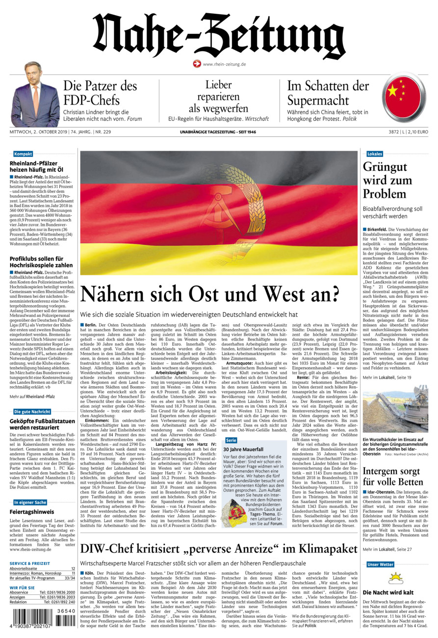 Nahe-Zeitung vom Mittwoch, 02.10.2019