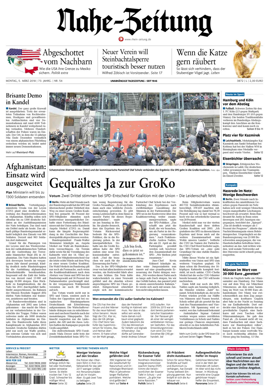 Nahe-Zeitung vom Montag, 05.03.2018