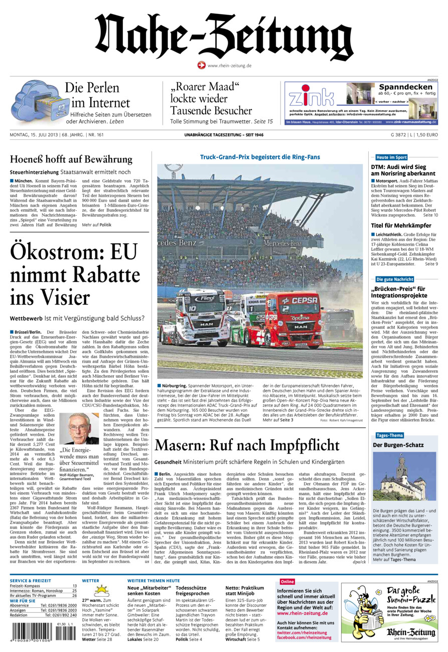 Nahe-Zeitung vom Montag, 15.07.2013