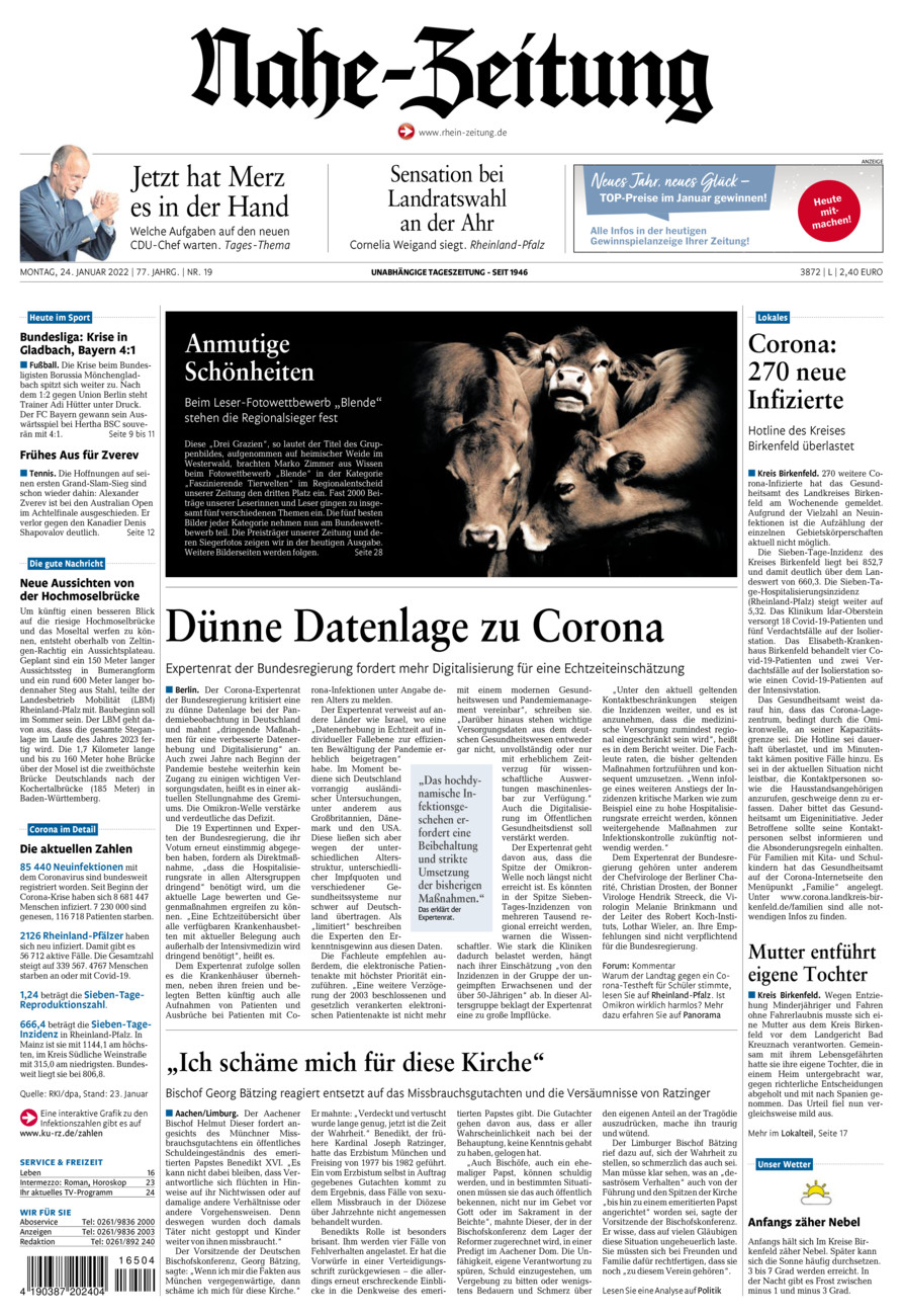 Nahe-Zeitung vom Montag, 24.01.2022