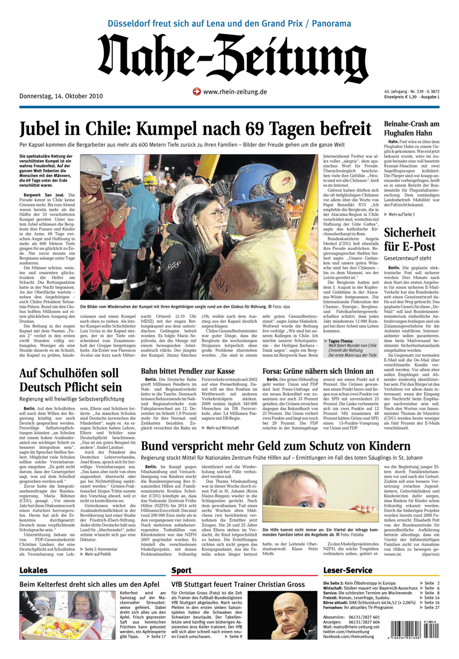 Nahe-Zeitung vom Donnerstag, 14.10.2010