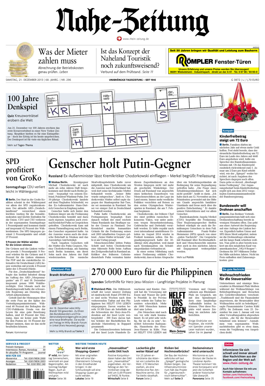 Nahe-Zeitung vom Samstag, 21.12.2013