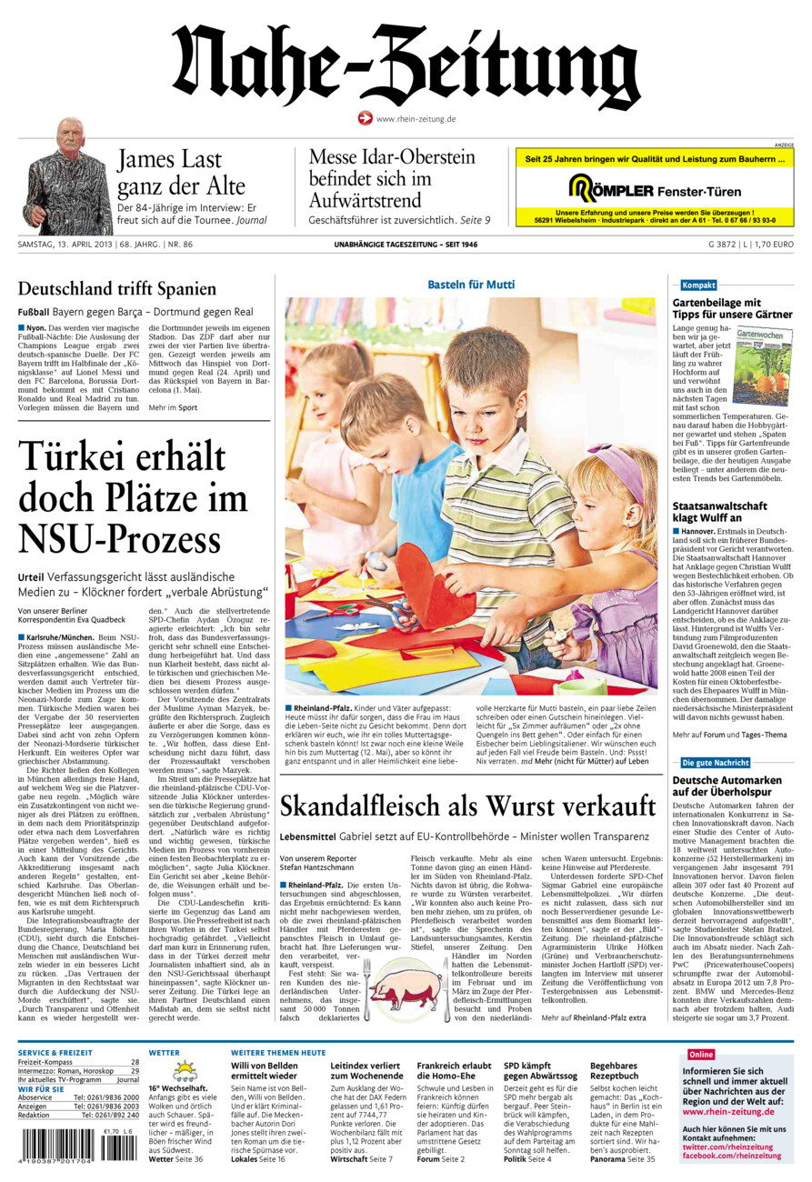 Nahe-Zeitung vom Samstag, 13.04.2013