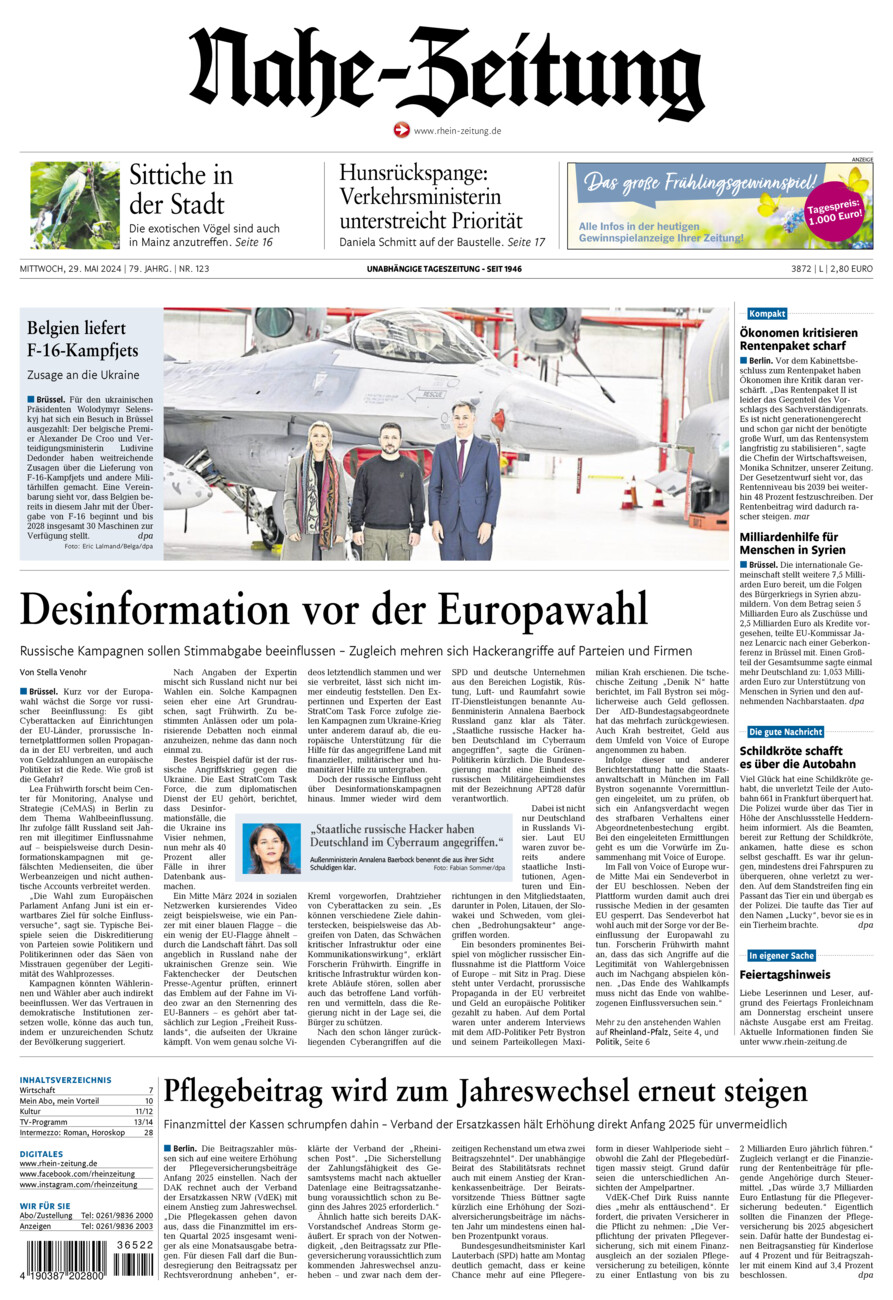 Nahe-Zeitung vom Mittwoch, 29.05.2024