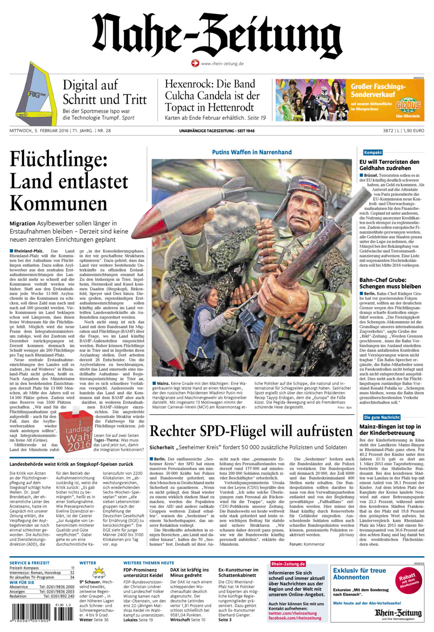 Nahe-Zeitung vom Mittwoch, 03.02.2016