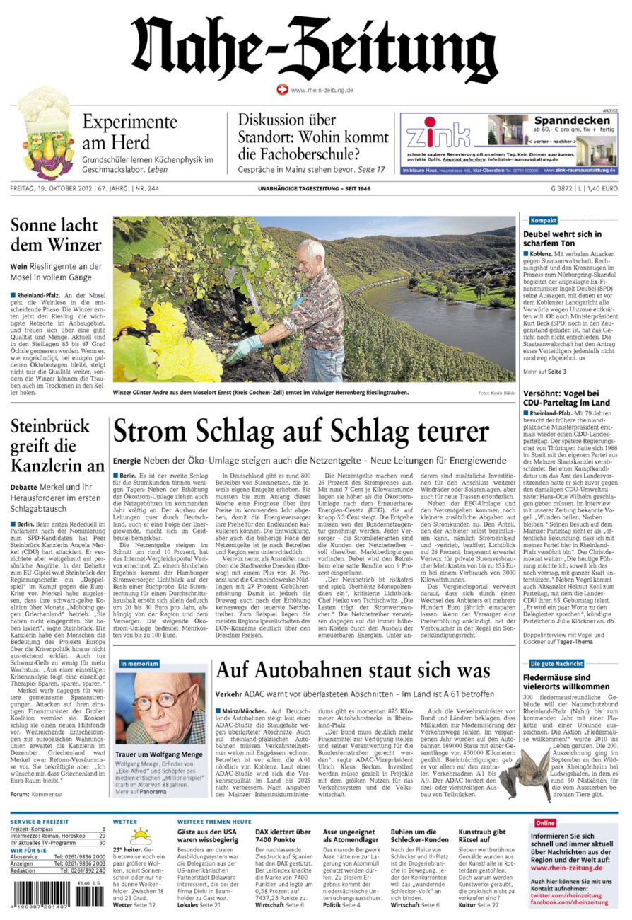 Nahe-Zeitung vom Freitag, 19.10.2012