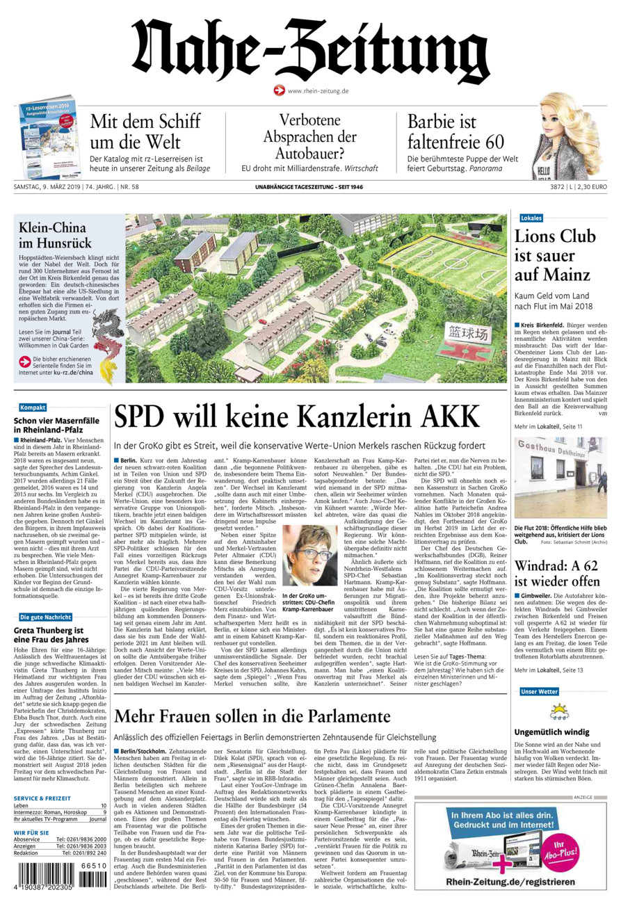 Nahe-Zeitung vom Samstag, 09.03.2019