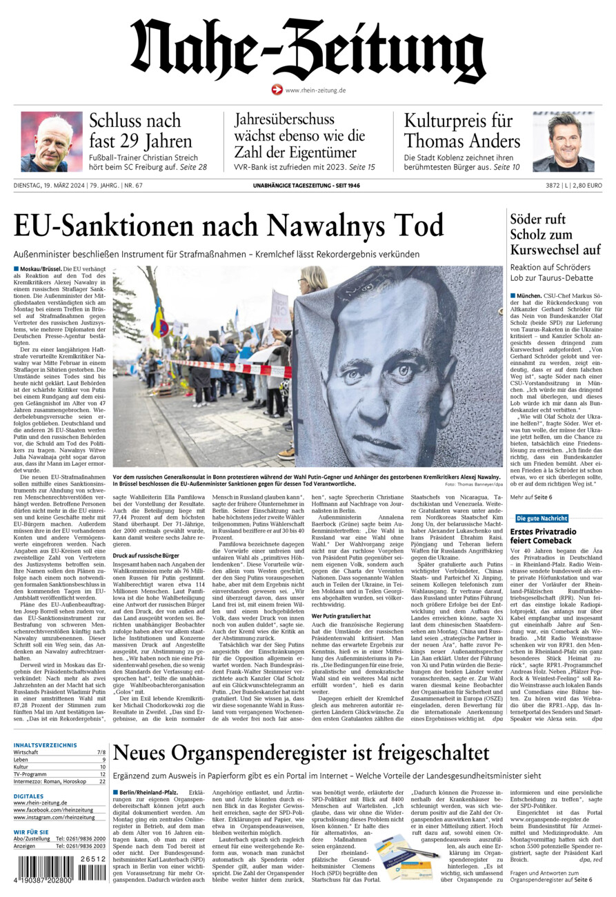 Nahe-Zeitung vom Dienstag, 19.03.2024