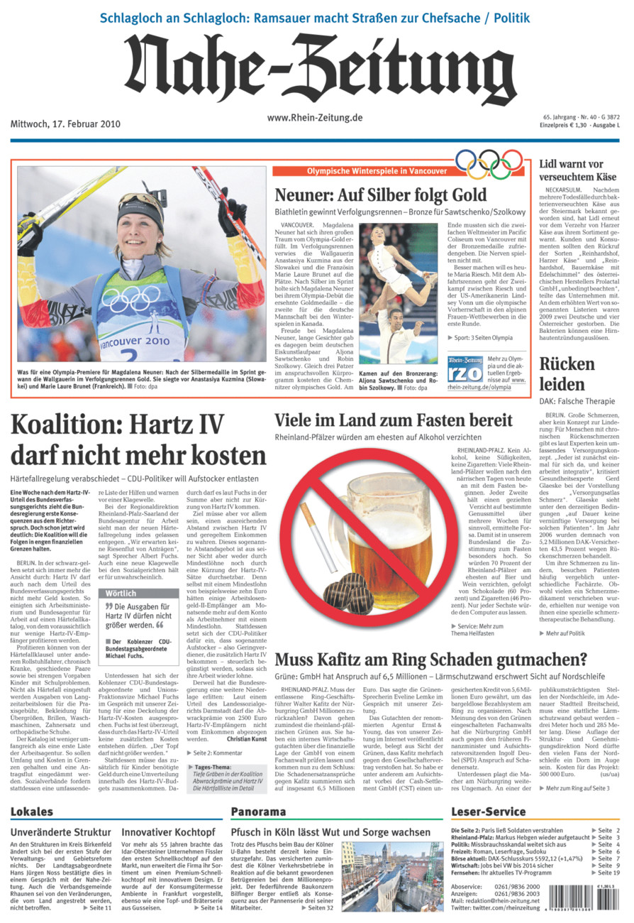 Nahe-Zeitung vom Mittwoch, 17.02.2010