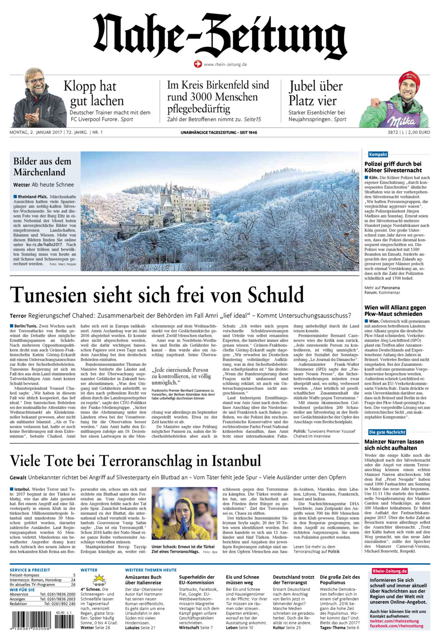 Nahe-Zeitung vom Montag, 02.01.2017