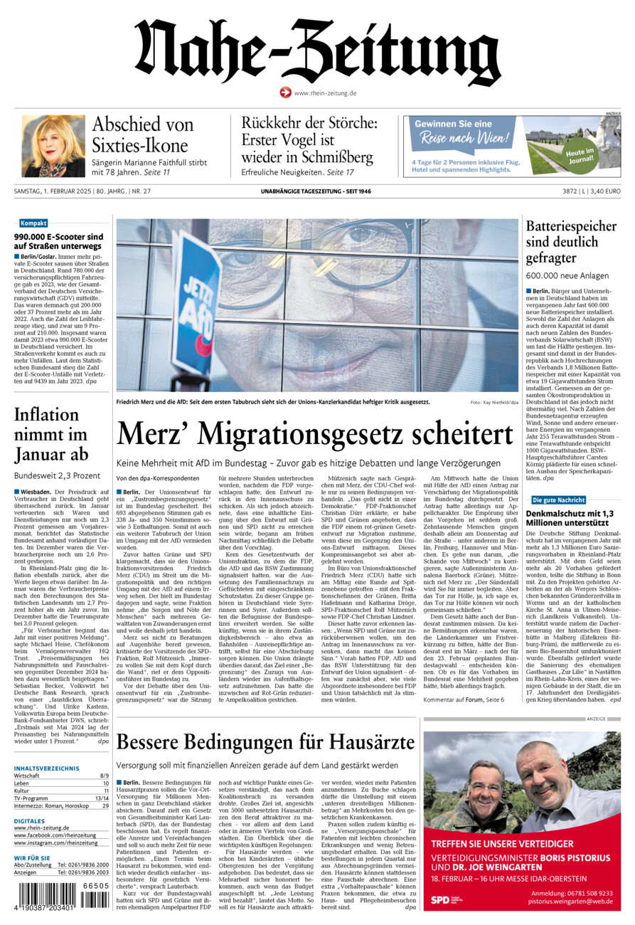 Nahe-Zeitung vom Samstag, 01.02.2025