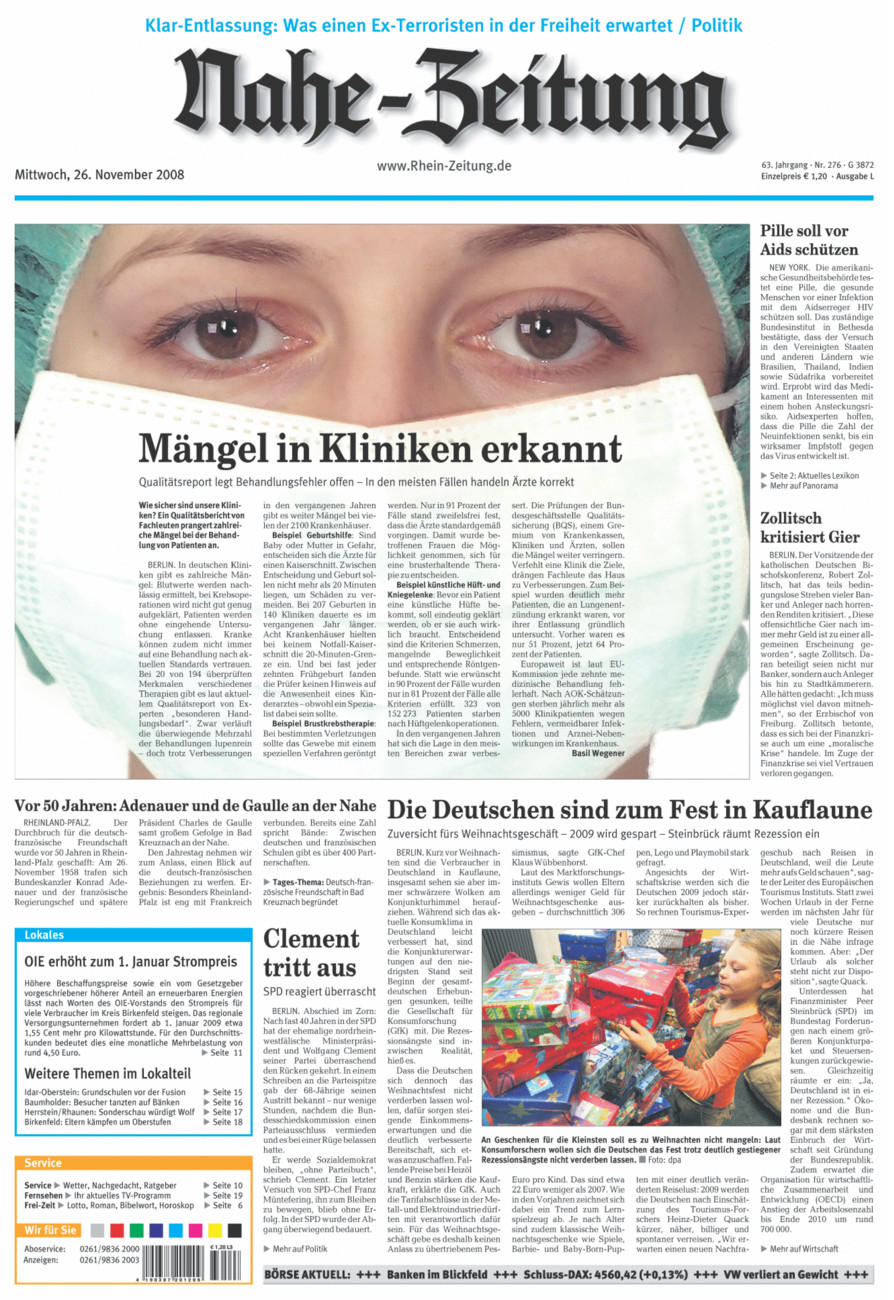 Nahe-Zeitung vom Mittwoch, 26.11.2008