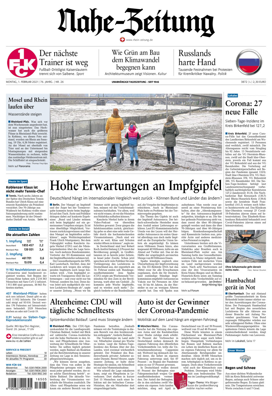 Nahe-Zeitung vom Montag, 01.02.2021