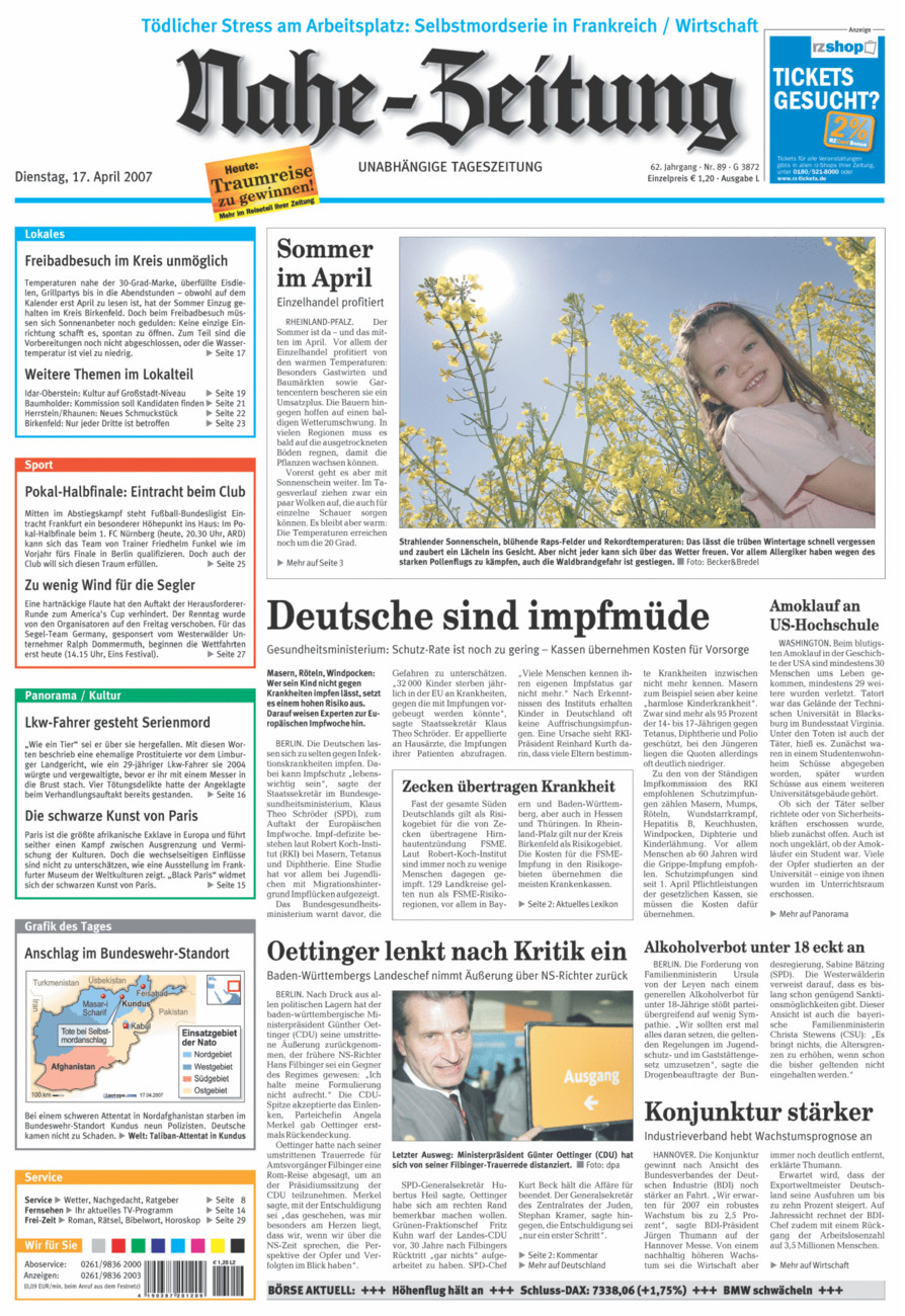 Nahe-Zeitung vom Dienstag, 17.04.2007