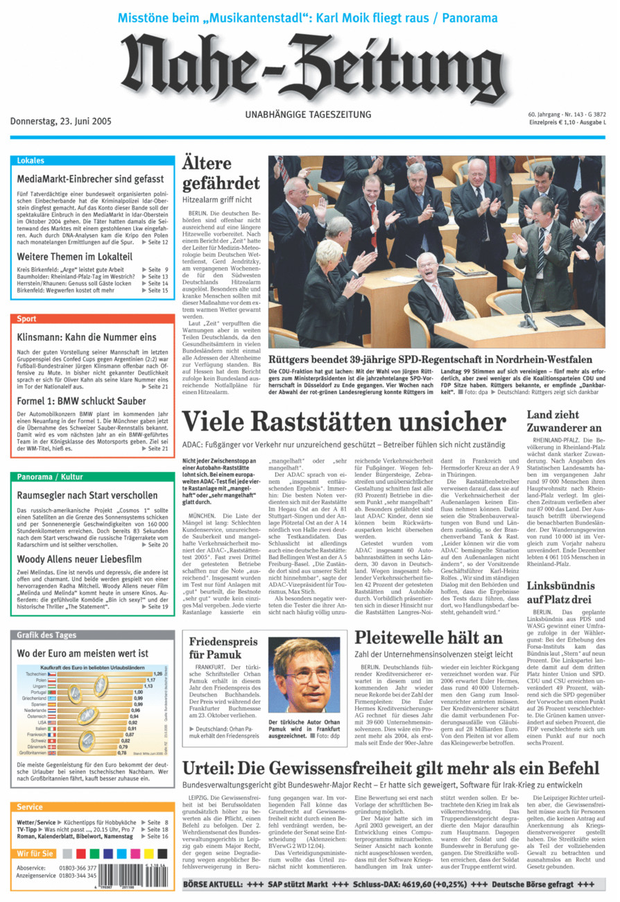 Nahe-Zeitung vom Donnerstag, 23.06.2005
