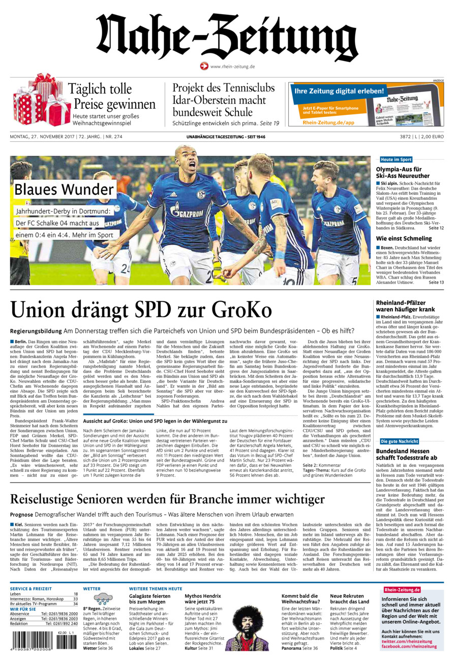 Nahe-Zeitung vom Montag, 27.11.2017
