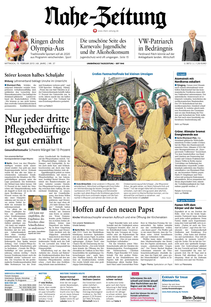 Nahe-Zeitung vom Mittwoch, 13.02.2013