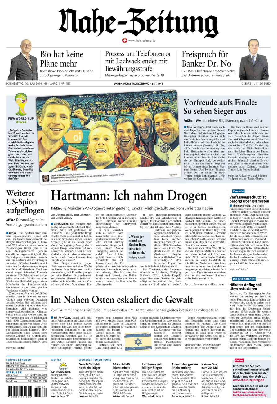 Nahe-Zeitung vom Donnerstag, 10.07.2014