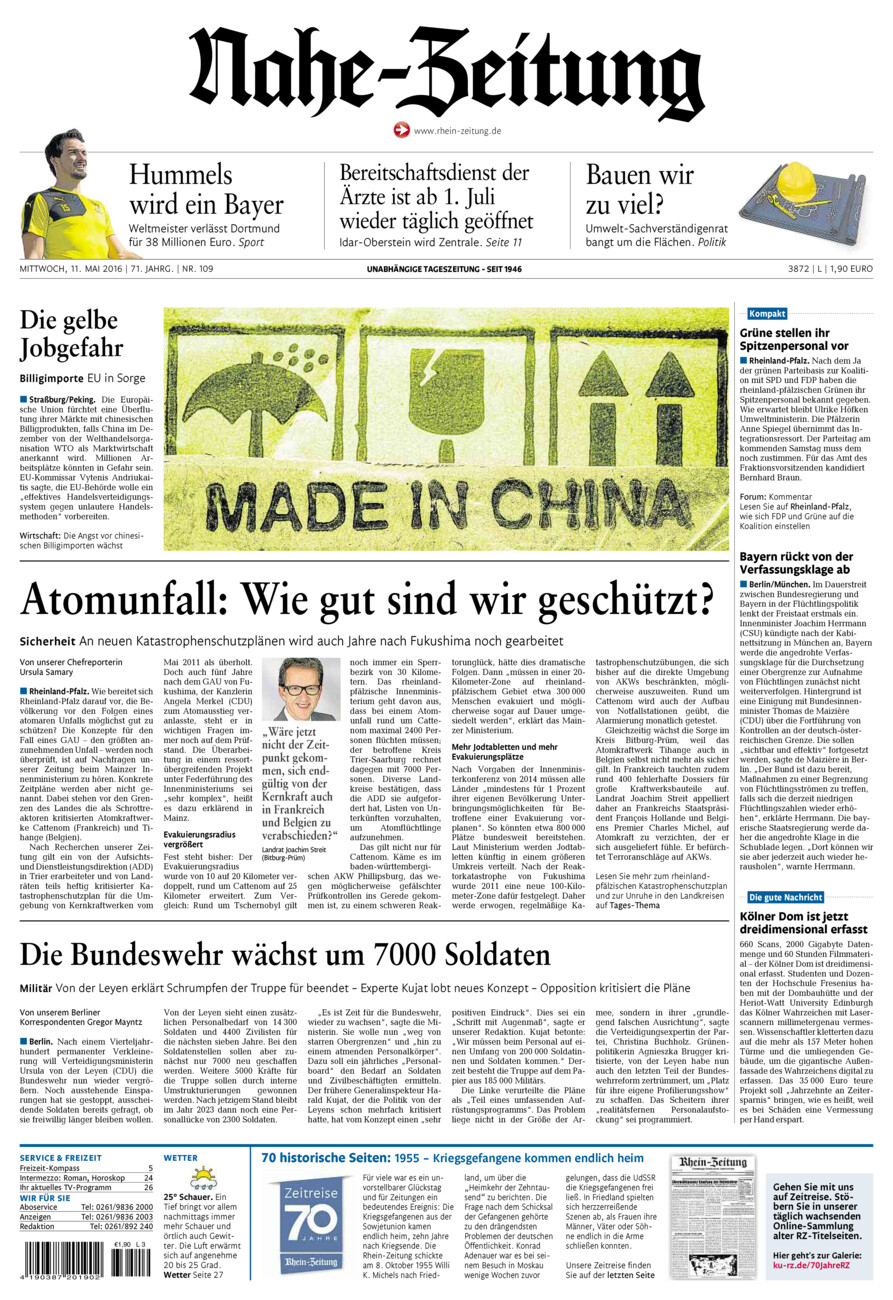 Nahe-Zeitung vom Mittwoch, 11.05.2016