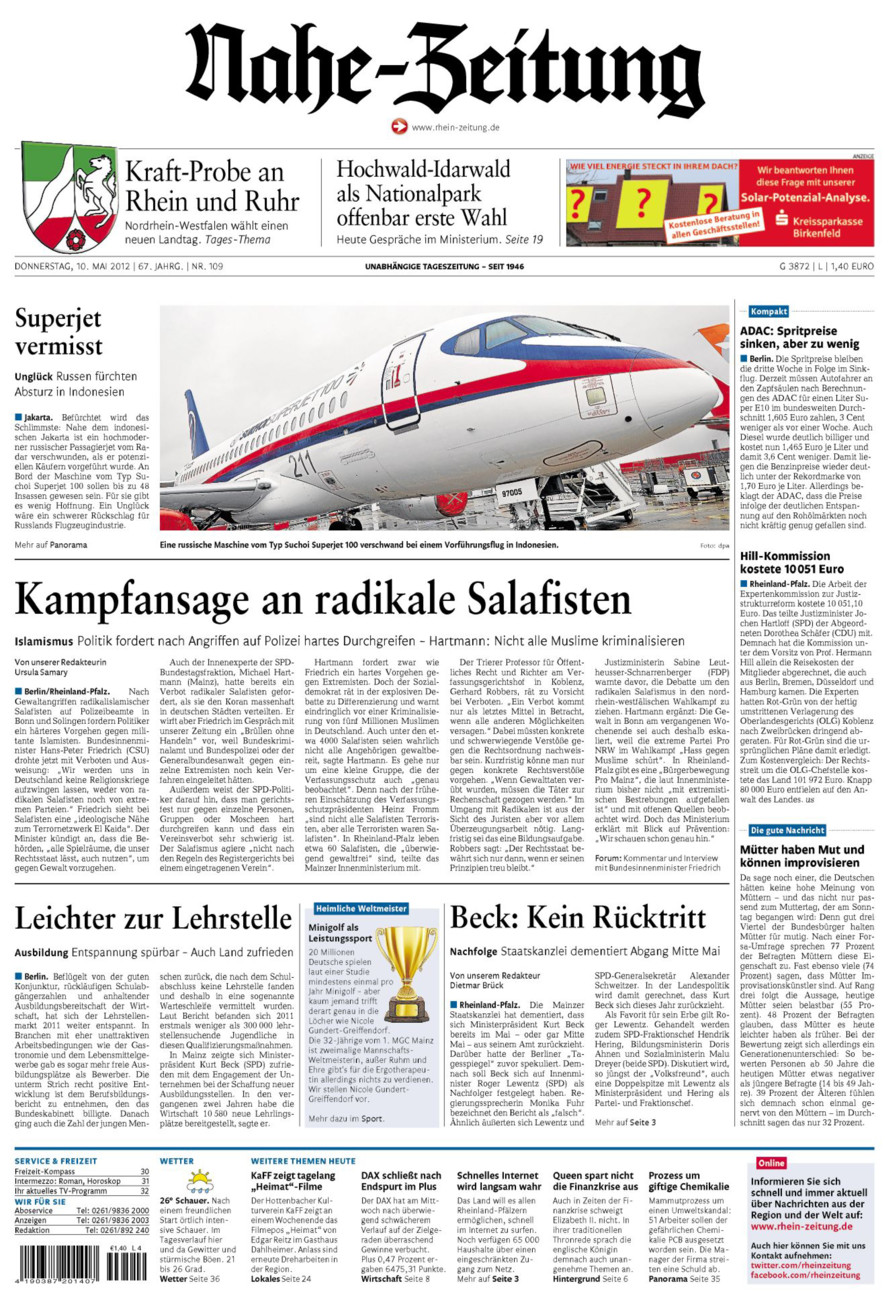 Nahe-Zeitung vom Donnerstag, 10.05.2012