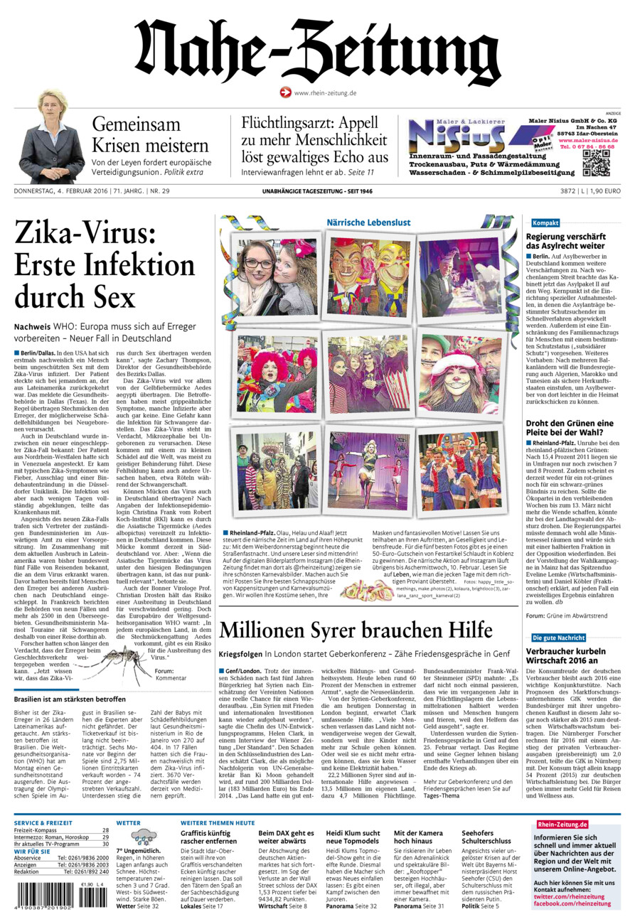 Nahe-Zeitung vom Donnerstag, 04.02.2016
