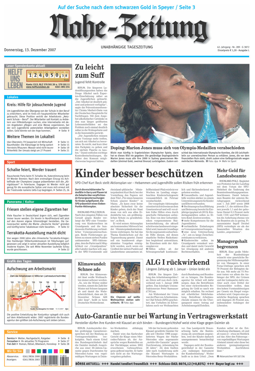 Nahe-Zeitung vom Donnerstag, 13.12.2007