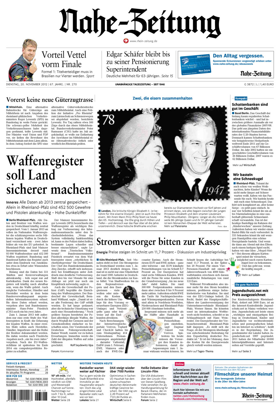 Nahe-Zeitung vom Dienstag, 20.11.2012