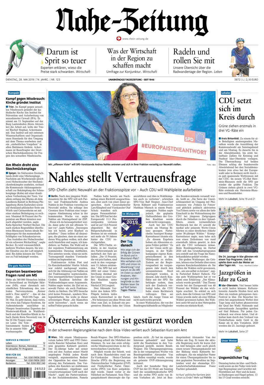 Nahe-Zeitung vom Dienstag, 28.05.2019