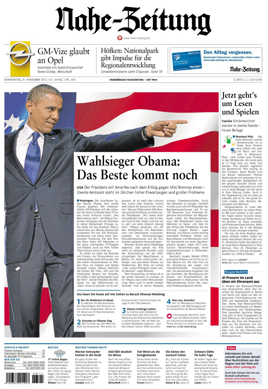 Nahe-Zeitung vom Donnerstag, 08.11.2012