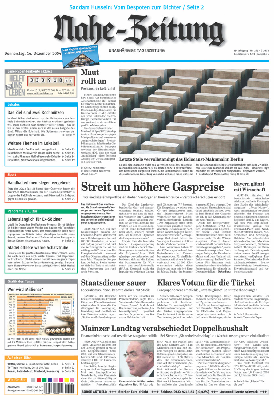 Nahe-Zeitung vom Donnerstag, 16.12.2004