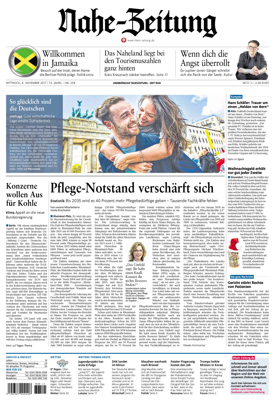 Nahe-Zeitung vom Mittwoch, 08.11.2017