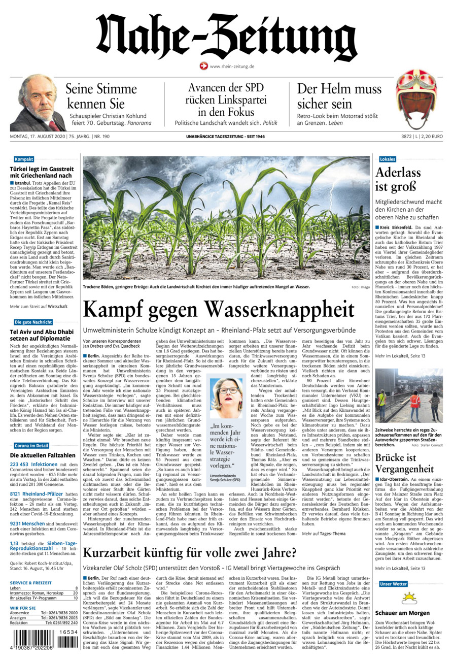 Nahe-Zeitung vom Montag, 17.08.2020