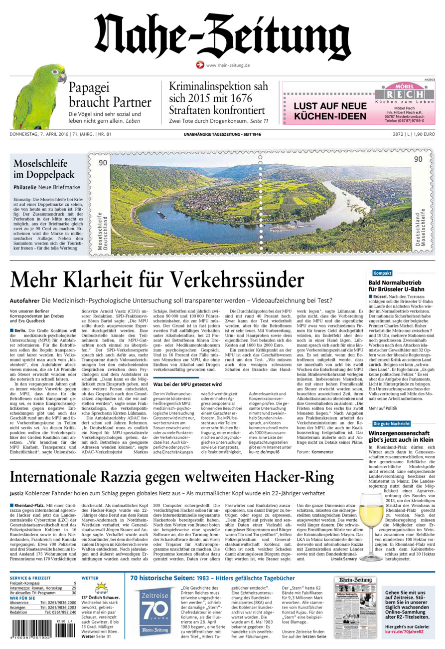 Nahe-Zeitung vom Donnerstag, 07.04.2016