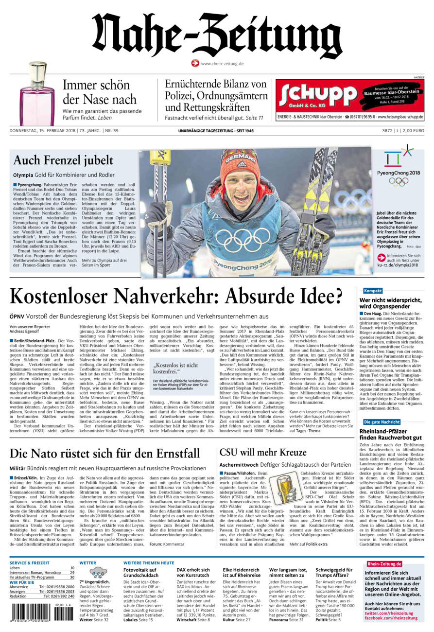 Nahe-Zeitung vom Donnerstag, 15.02.2018