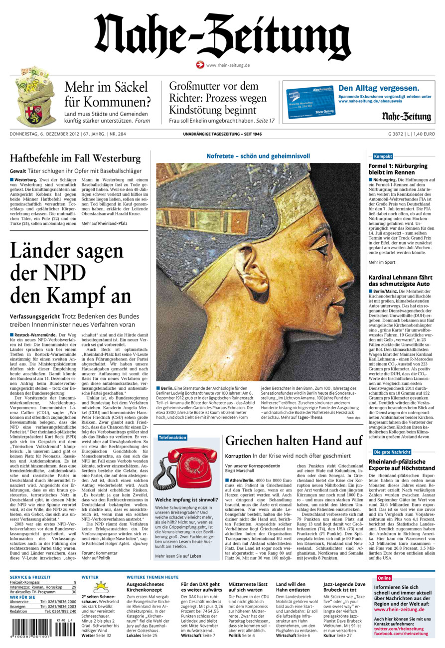 Nahe-Zeitung vom Donnerstag, 06.12.2012