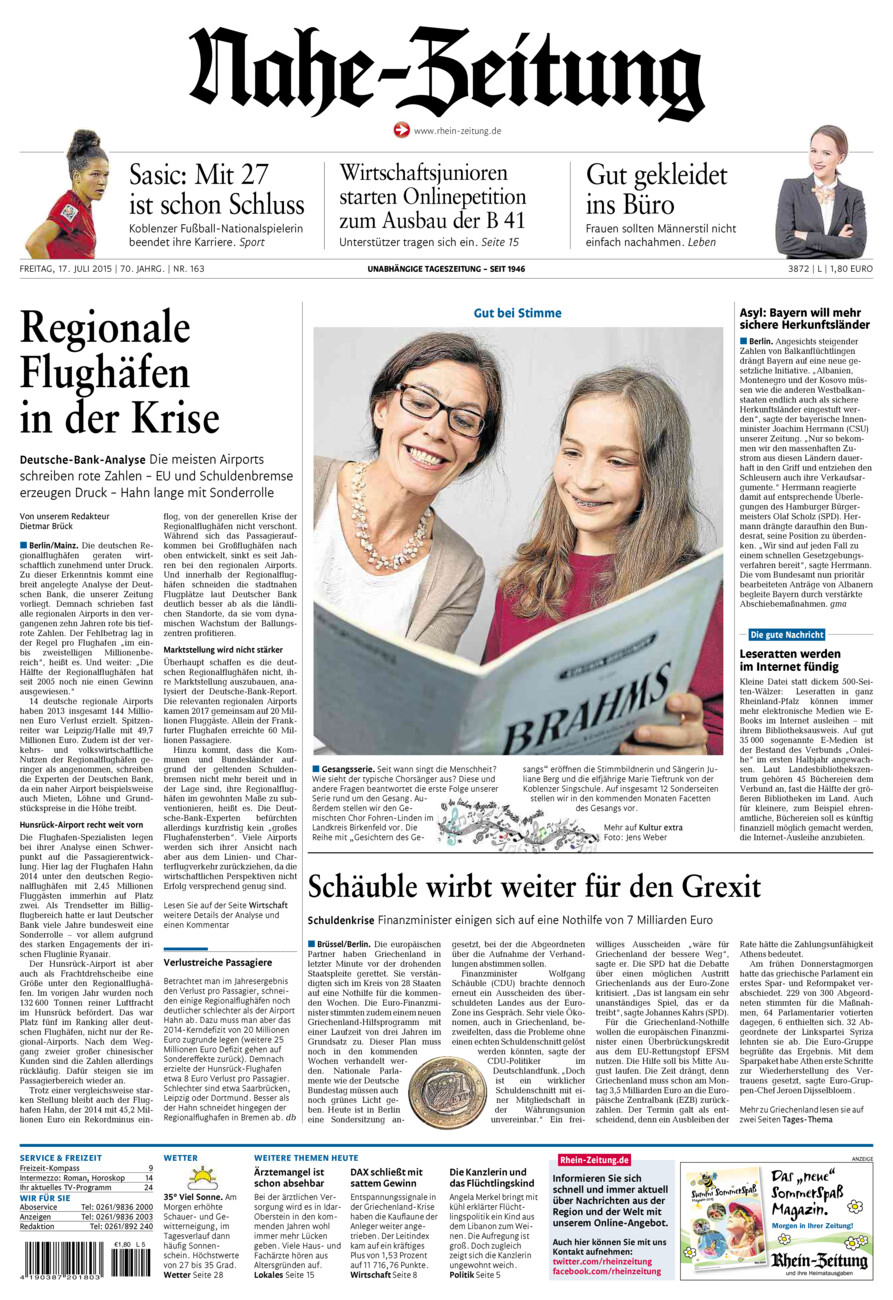 Nahe-Zeitung vom Freitag, 17.07.2015