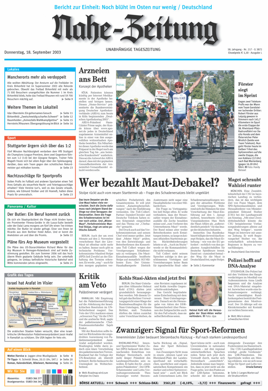 Nahe-Zeitung vom Donnerstag, 18.09.2003