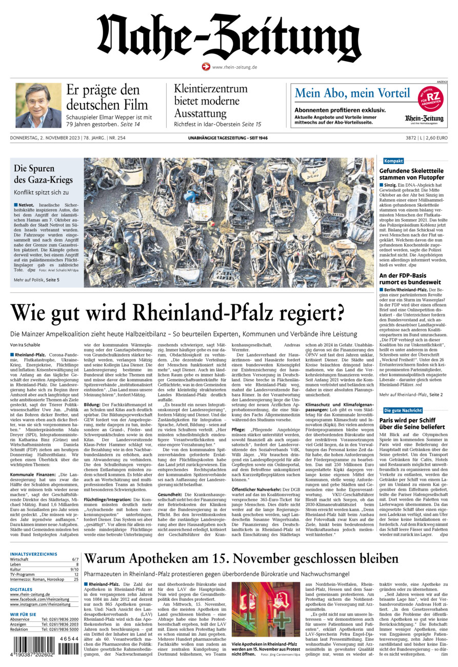 Nahe-Zeitung vom Donnerstag, 02.11.2023