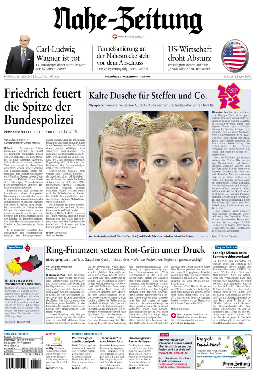 Nahe-Zeitung vom Montag, 30.07.2012
