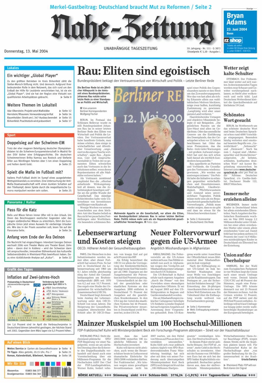 Nahe-Zeitung vom Donnerstag, 13.05.2004